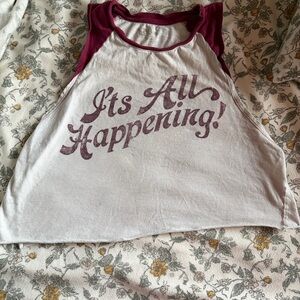 Almost Famous White and Burgundy Graphic Crop Top